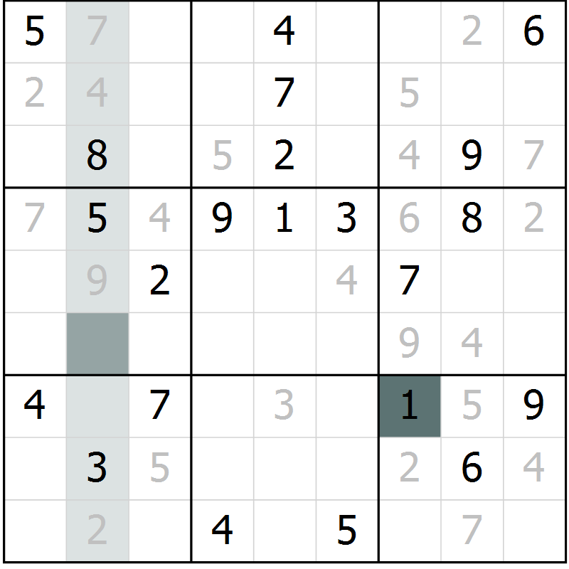 Position des candidats pour la solution de la Gr 8 page 11 du magazine de sudoku Virtuose n° 111