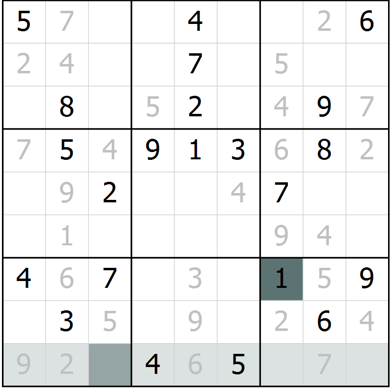 Position des candidats pour la solution de la Gr 8 page 11 du magazine de sudoku Virtuose n° 111