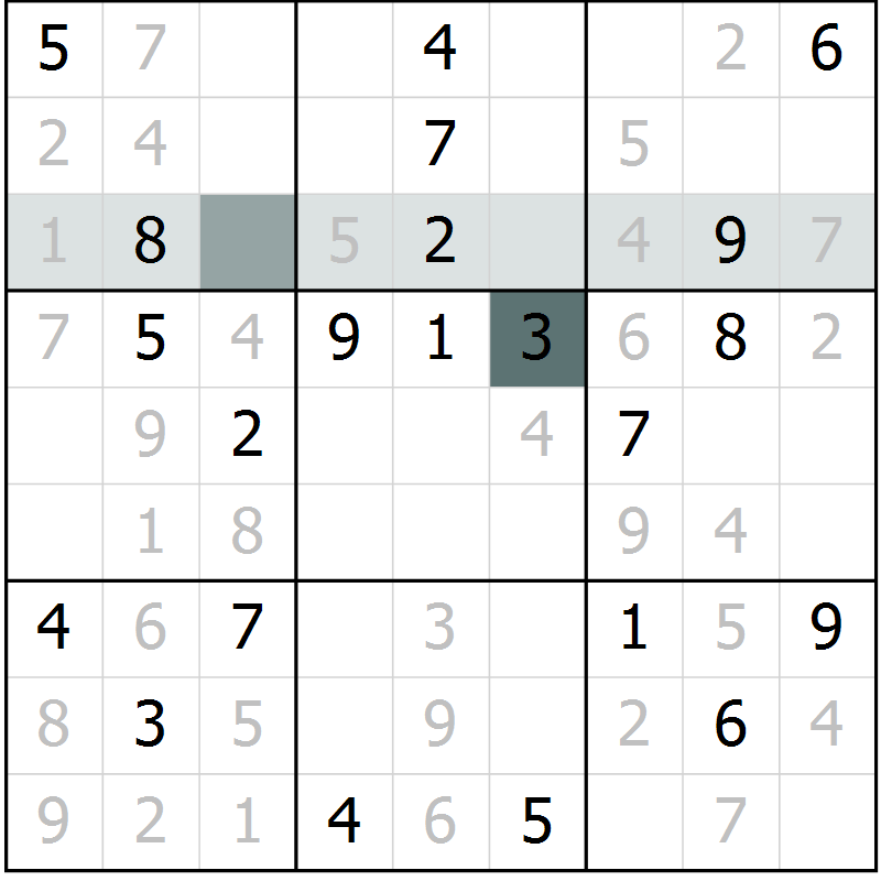 Position des candidats pour la solution de la Gr 8 page 11 du magazine de sudoku Virtuose n° 111