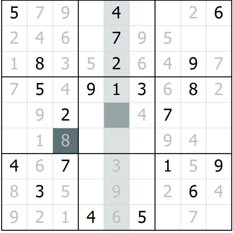 Position des candidats pour la solution de la Gr 8 page 11 du magazine de sudoku Virtuose n° 111