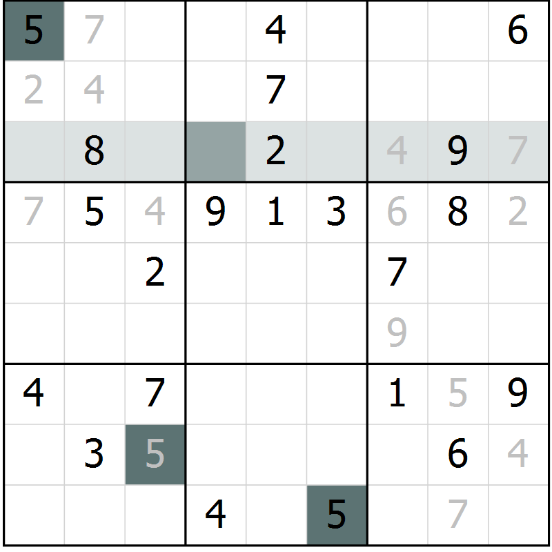 Position des candidats pour la solution de la Gr 8 page 11 du magazine de sudoku Virtuose n° 111
