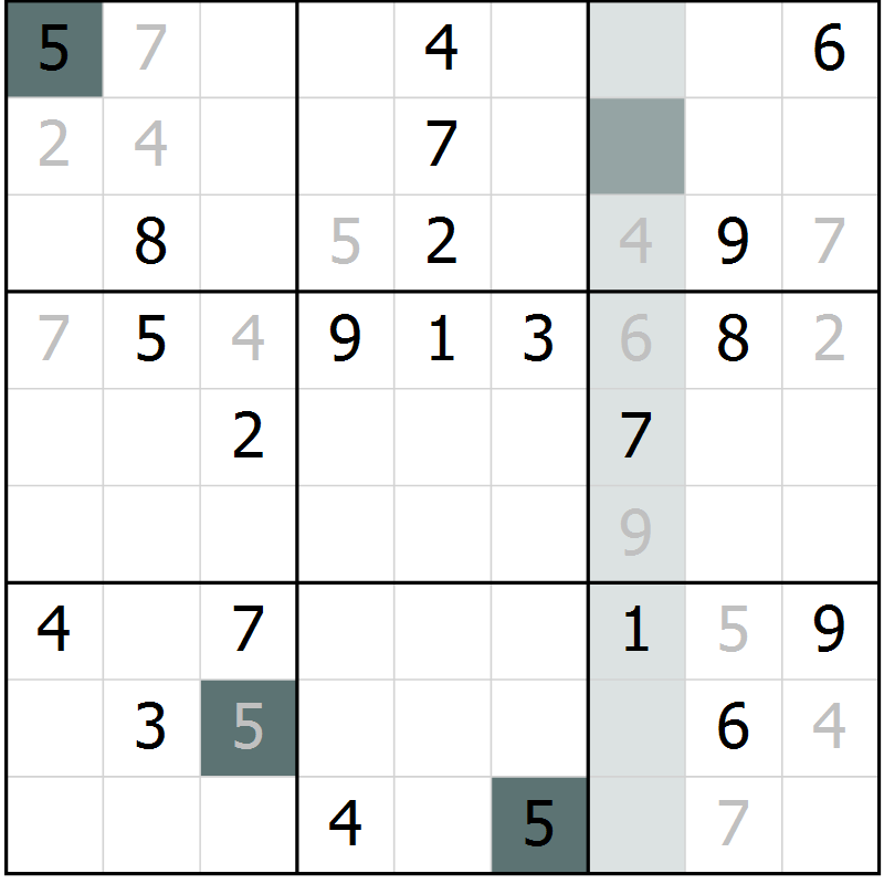 Position des candidats pour la solution de la Gr 8 page 11 du magazine de sudoku Virtuose n° 111