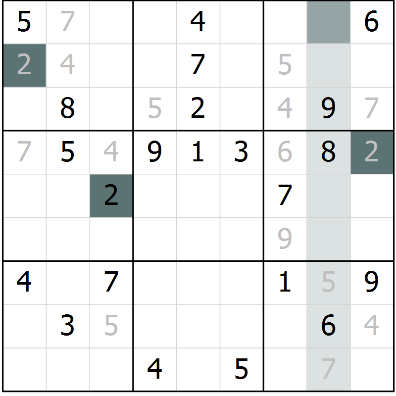 Position des candidats pour la solution de la Gr 8 page 11 du magazine de sudoku Virtuose n° 111