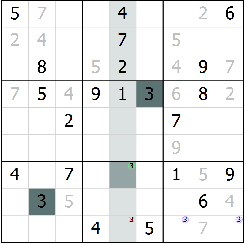 Position des candidats pour la solution de la Gr 8 page 11 du magazine de sudoku Virtuose n° 111