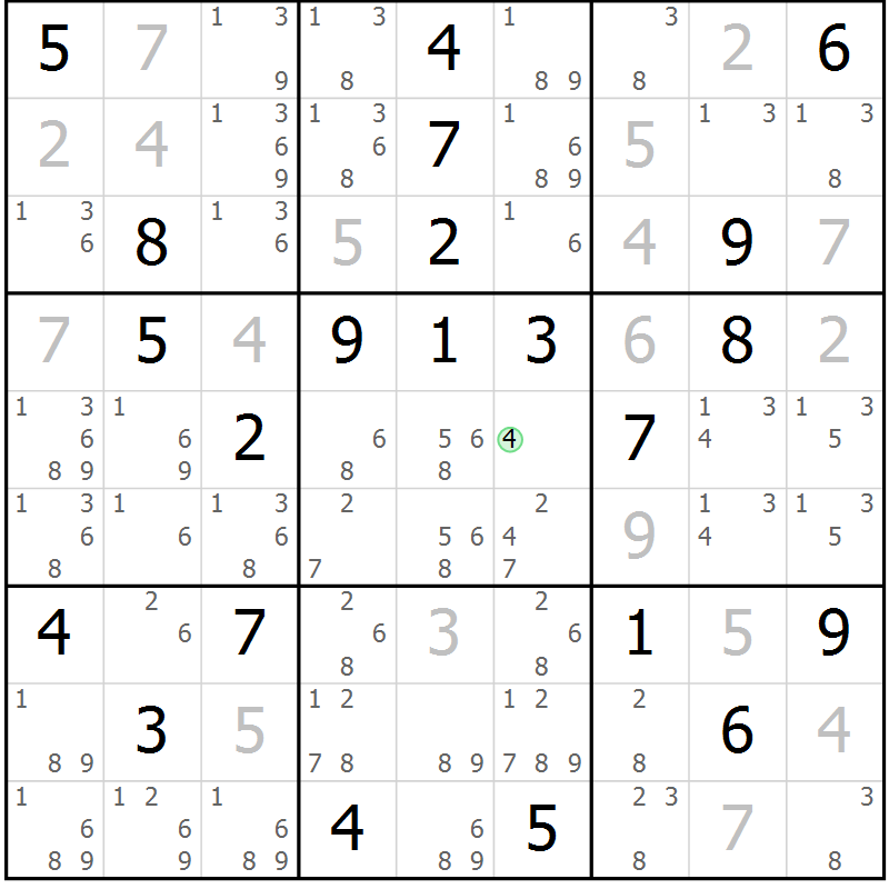 Position des candidats pour la solution de la Gr 8 page 11 du magazine de sudoku Virtuose n° 111