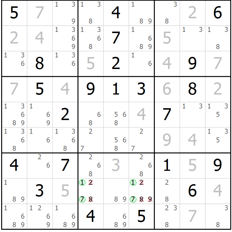 Position des candidats pour la solution de la Gr 8 page 11 du magazine de sudoku Virtuose n° 111