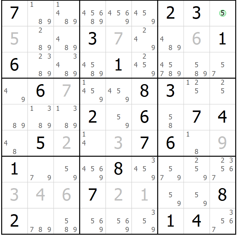 Position des candidats pour la solution de la Gr 80 page 83 du magazine de sudoku Virtuose n° 111