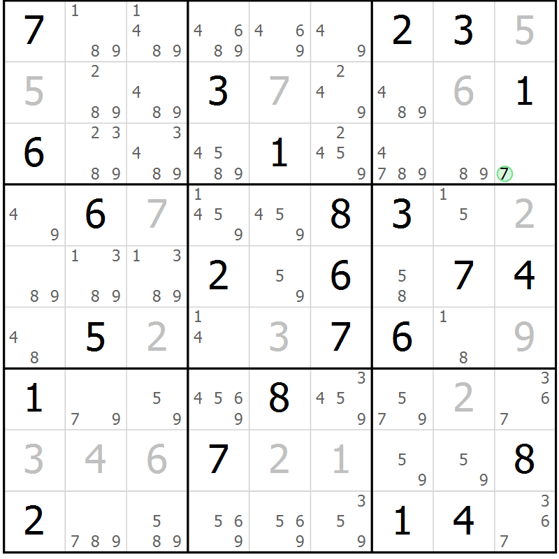 Position des candidats pour la solution de la Gr 80 page 83 du magazine de sudoku Virtuose n° 111