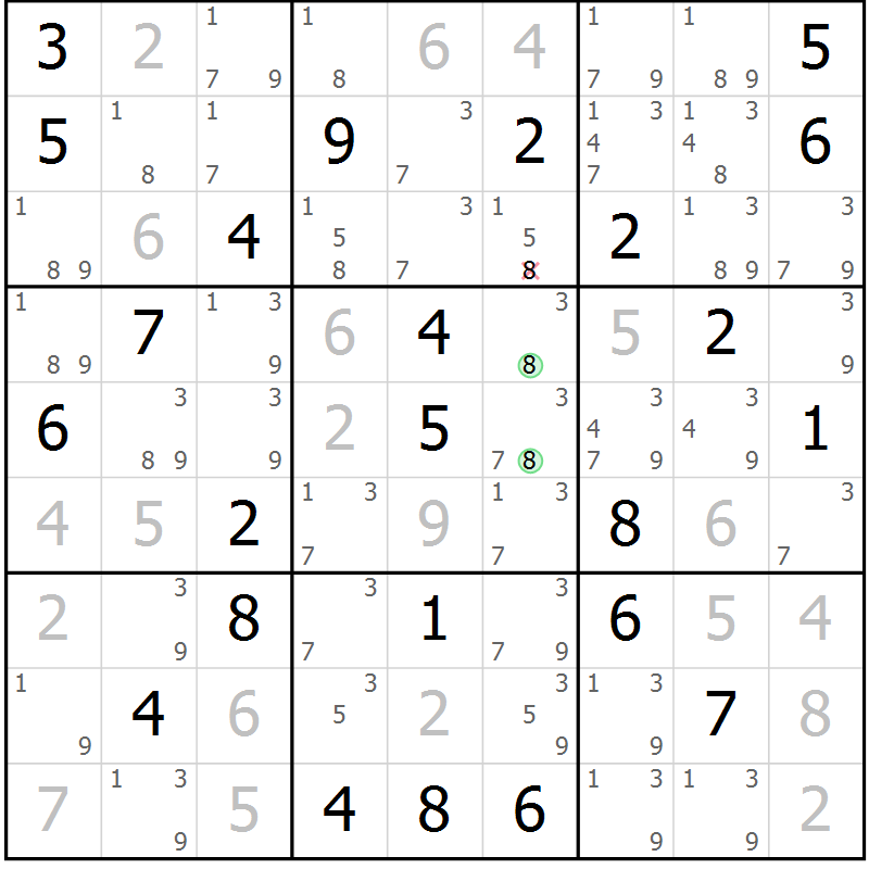 Position des candidats pour la solution de la Gr 81 page 84 du magazine de sudoku Virtuose n° 111