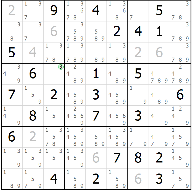 Position des candidats pour la solution de la Gr 82 page 85 du magazine de sudoku Virtuose n° 111