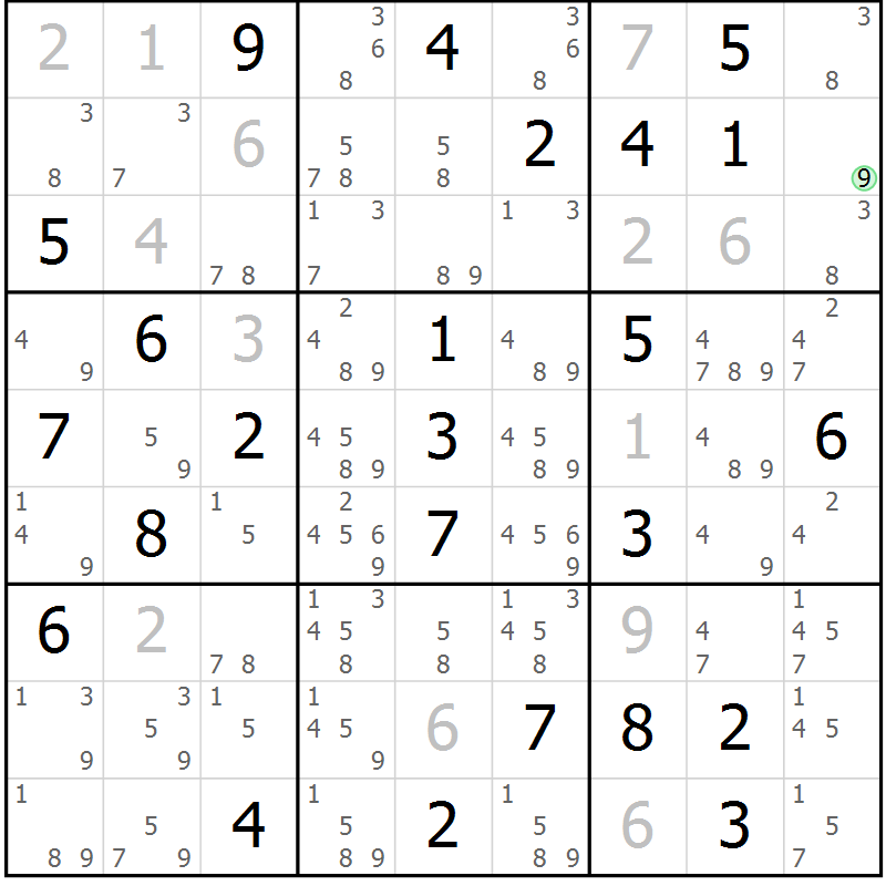 Position des candidats pour la solution de la Gr 82 page 85 du magazine de sudoku Virtuose n° 111