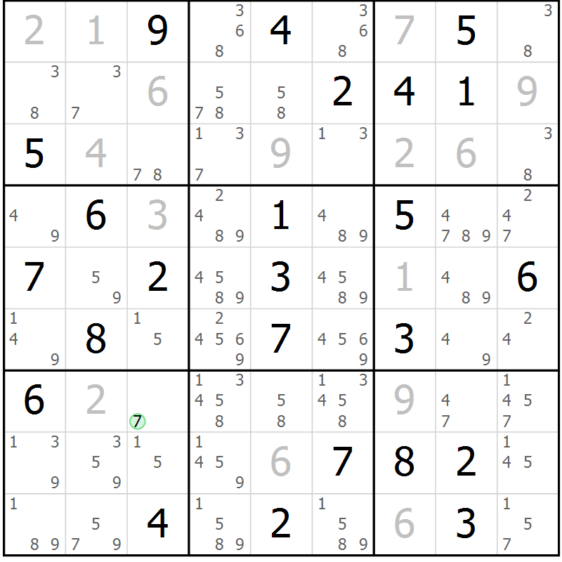 Position des candidats pour la solution de la Gr 82 page 85 du magazine de sudoku Virtuose n° 111