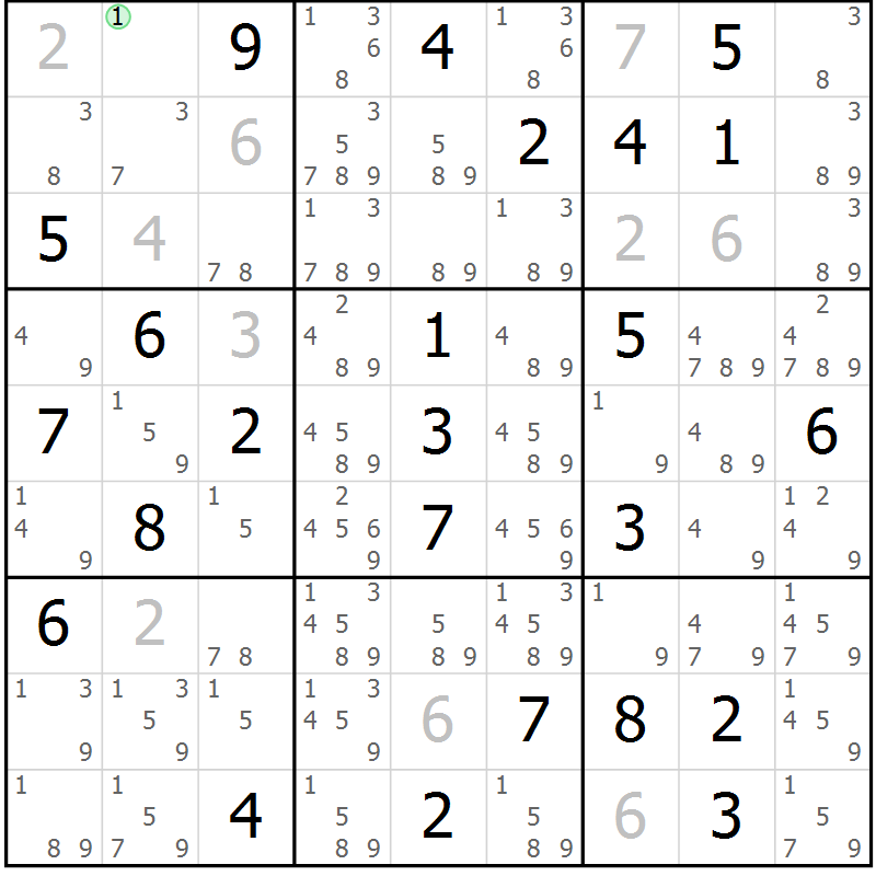 Position des candidats pour la solution de la Gr 82 page 85 du magazine de sudoku Virtuose n° 111
