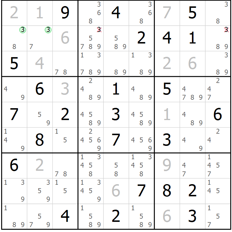 Position des candidats pour la solution de la Gr 82 page 85 du magazine de sudoku Virtuose n° 111