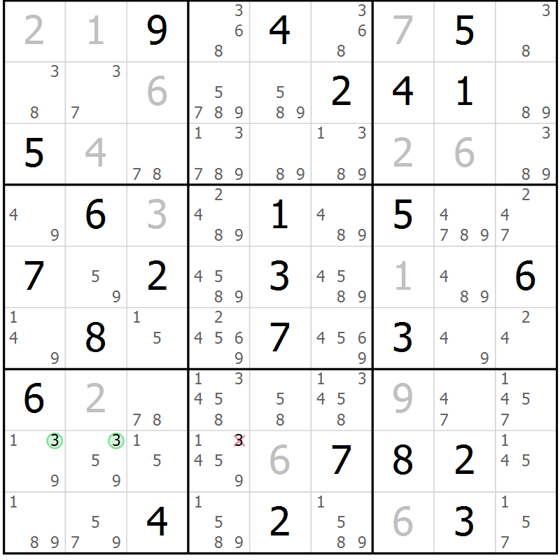 Position des candidats pour la solution de la Gr 82 page 85 du magazine de sudoku Virtuose n° 111