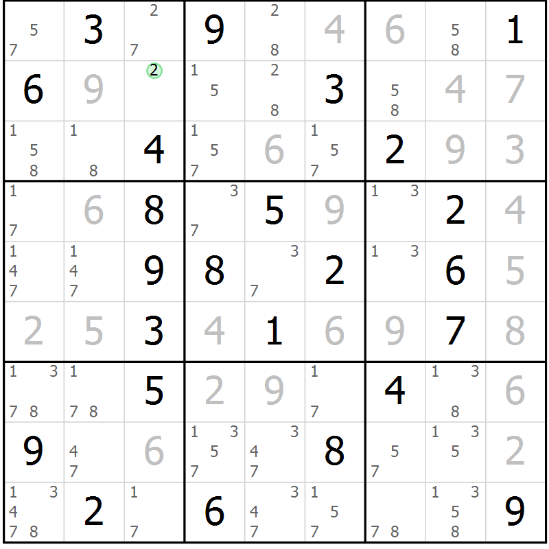 Position des candidats pour la solution de la Gr 83 page 86 du magazine de sudoku Virtuose n° 111