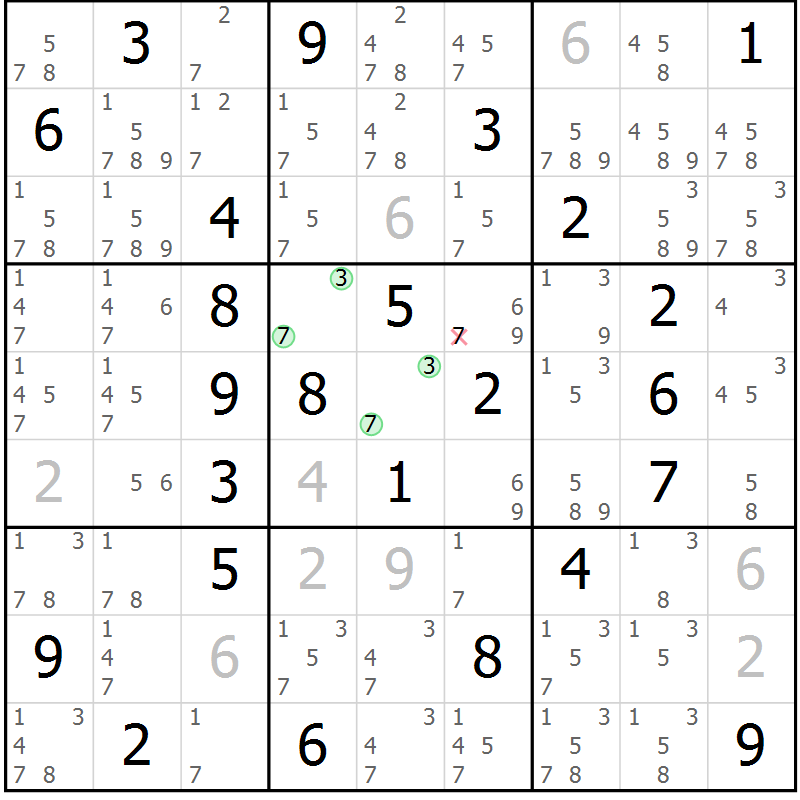 Position des candidats pour la solution de la Gr 83 page 86 du magazine de sudoku Virtuose n° 111