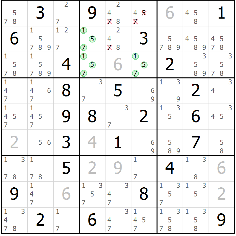 Position des candidats pour la solution de la Gr 83 page 86 du magazine de sudoku Virtuose n° 111