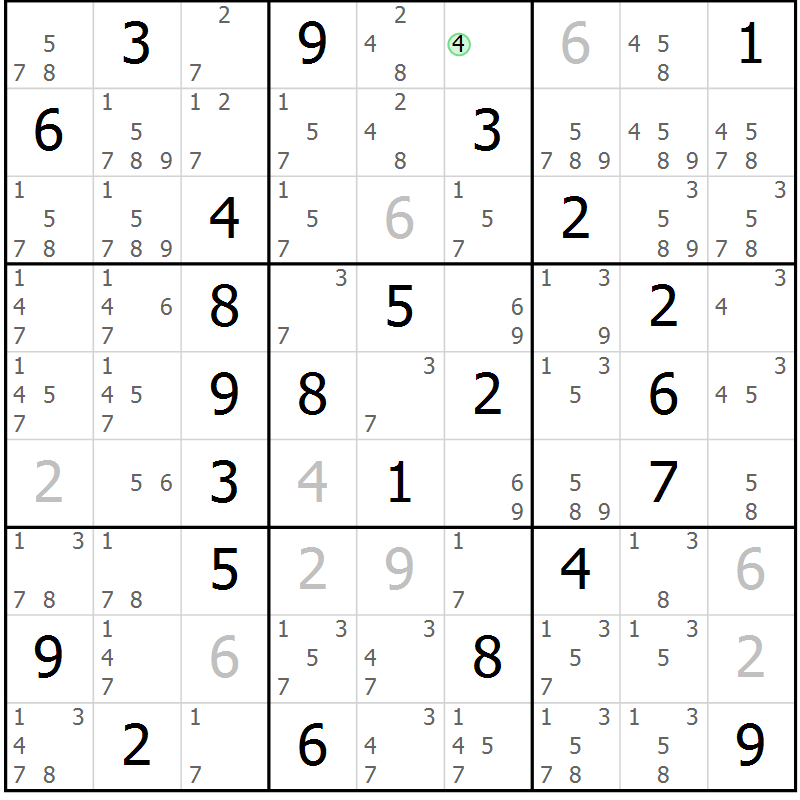 Position des candidats pour la solution de la Gr 83 page 86 du magazine de sudoku Virtuose n° 111
