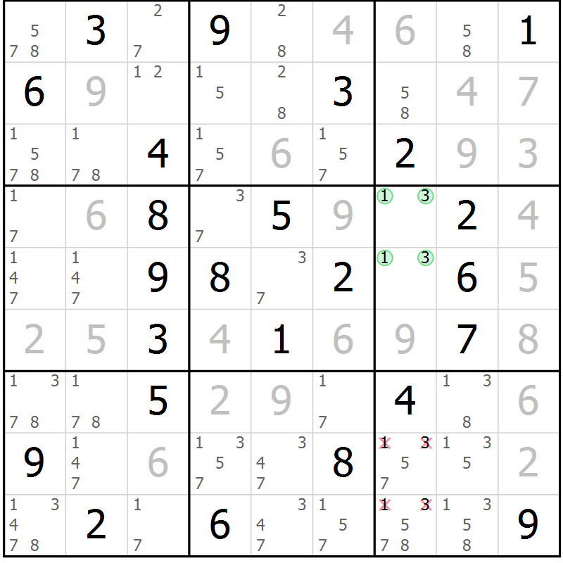 Position des candidats pour la solution de la Gr 83 page 86 du magazine de sudoku Virtuose n° 111