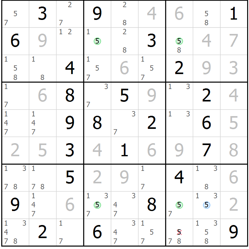 Position des candidats pour la solution de la Gr 83 page 86 du magazine de sudoku Virtuose n° 111