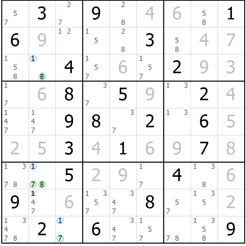 Position des candidats pour la solution de la Gr 83 page 86 du magazine de sudoku Virtuose n° 111