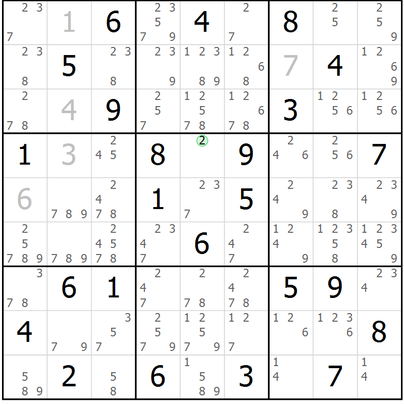 Position des candidats pour la solution de la Gr 84 page 87 du magazine de sudoku Virtuose n° 111