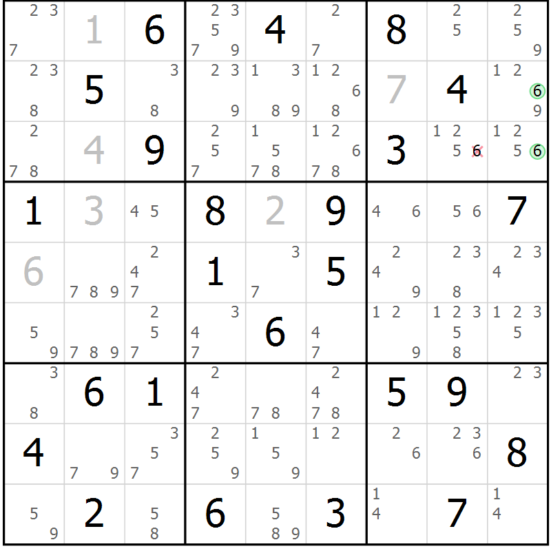 Position des candidats pour la solution de la Gr 84 page 87 du magazine de sudoku Virtuose n° 111