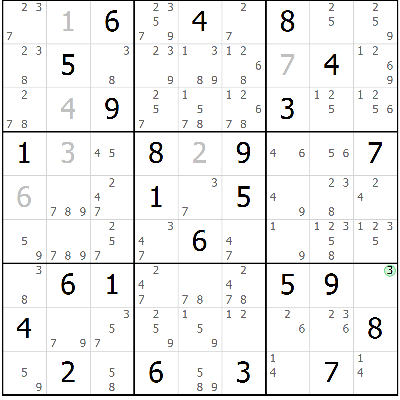 Position des candidats pour la solution de la Gr 84 page 87 du magazine de sudoku Virtuose n° 111