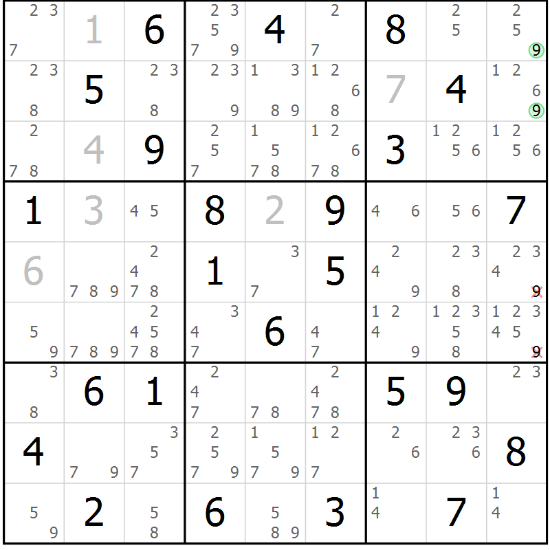 Position des candidats pour la solution de la Gr 84 page 87 du magazine de sudoku Virtuose n° 111