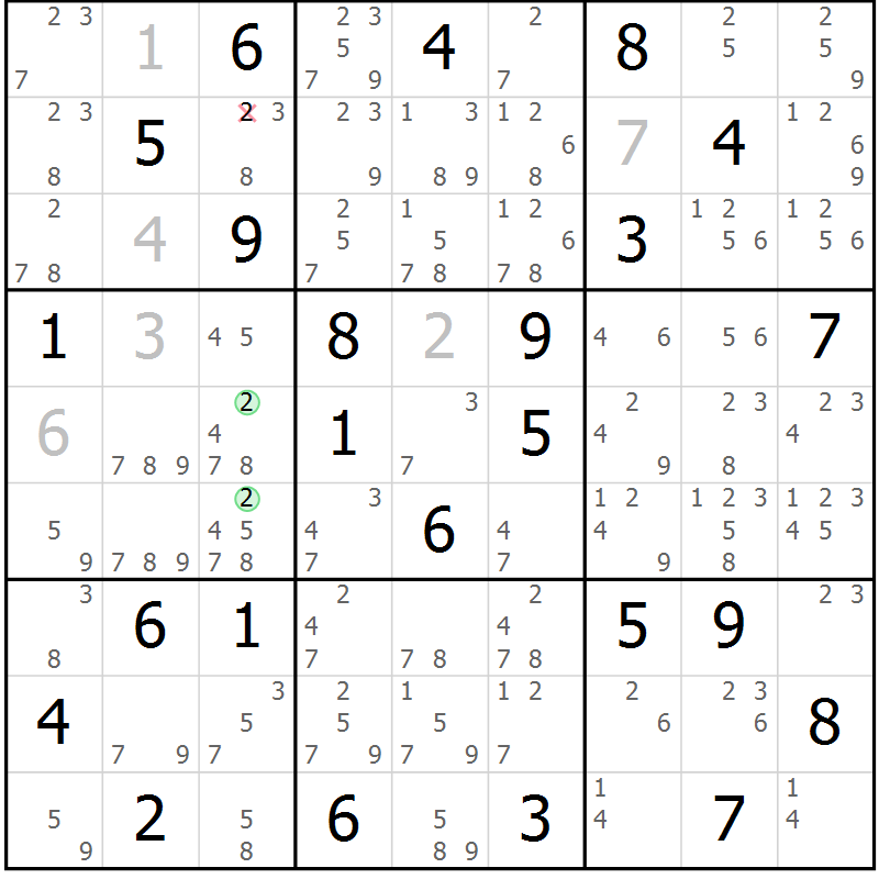 Position des candidats pour la solution de la Gr 84 page 87 du magazine de sudoku Virtuose n° 111
