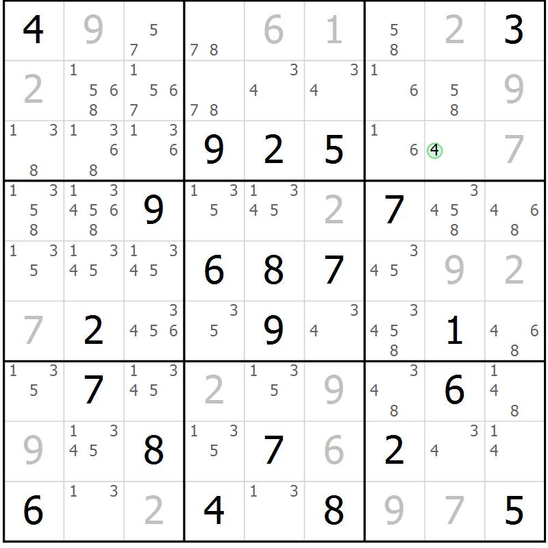 Position des candidats pour la solution de la Gr 9 page 12 du magazine de sudoku Virtuose n° 111