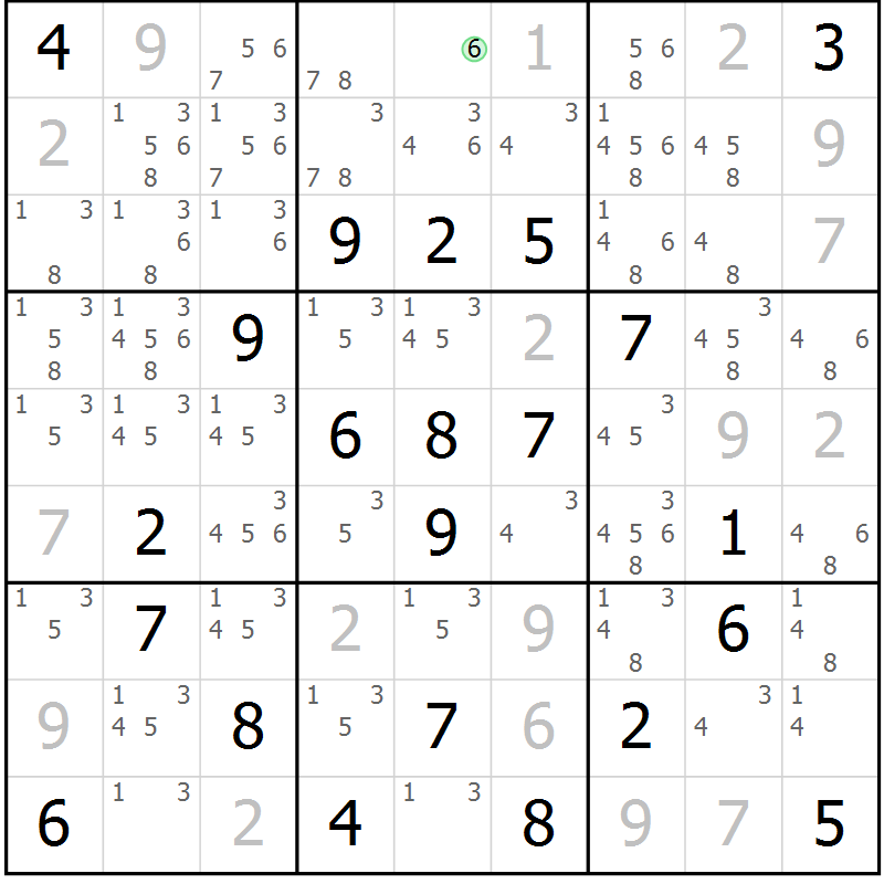 Position des candidats pour la solution de la Gr 9 page 12 du magazine de sudoku Virtuose n° 111