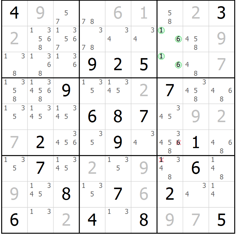 Position des candidats pour la solution de la Gr 9 page 12 du magazine de sudoku Virtuose n° 111