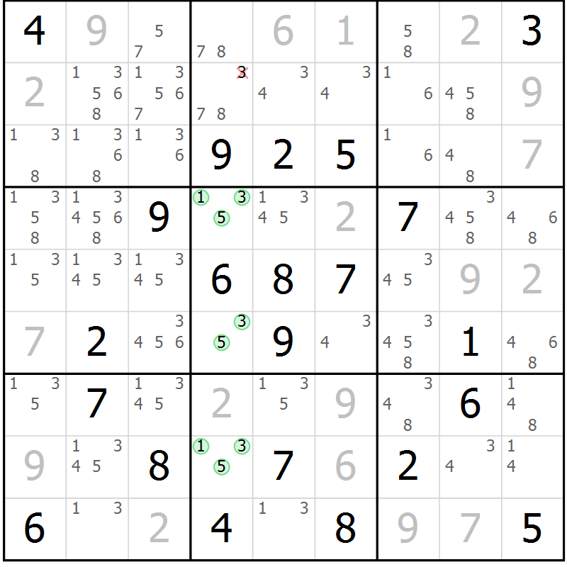 Position des candidats pour la solution de la Gr 9 page 12 du magazine de sudoku Virtuose n° 111