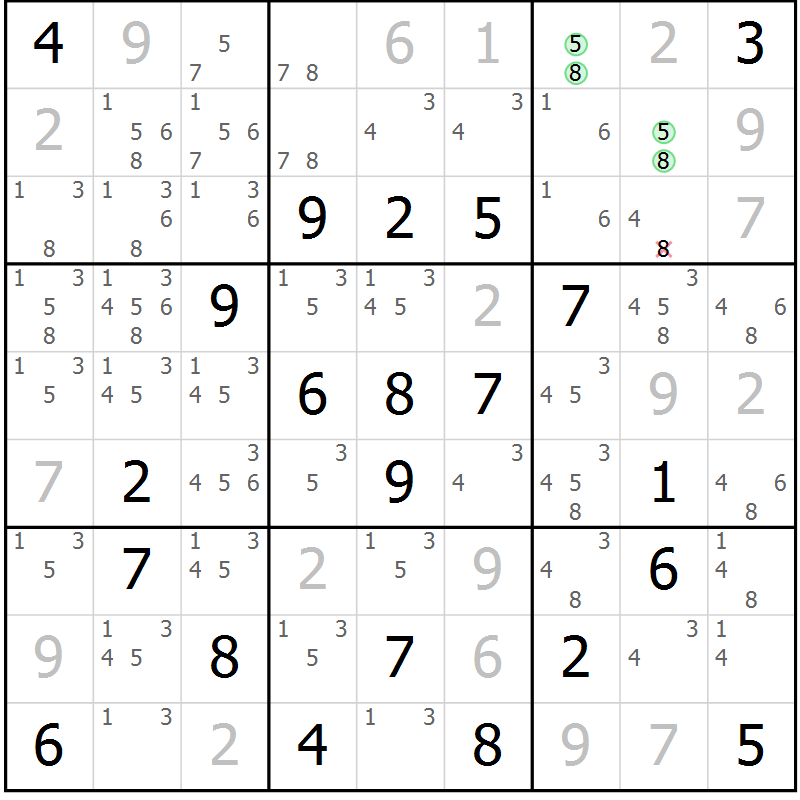 Position des candidats pour la solution de la Gr 9 page 12 du magazine de sudoku Virtuose n° 111