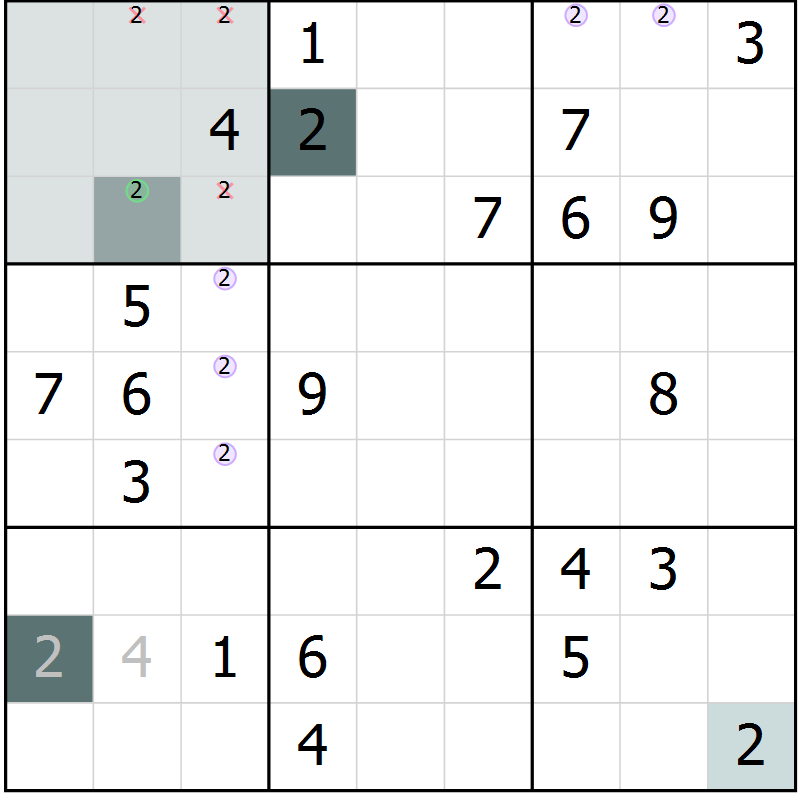 Position des candidats pour la solution de la Gr 1 page 4 du magazine de sudoku Virtuose n° 112