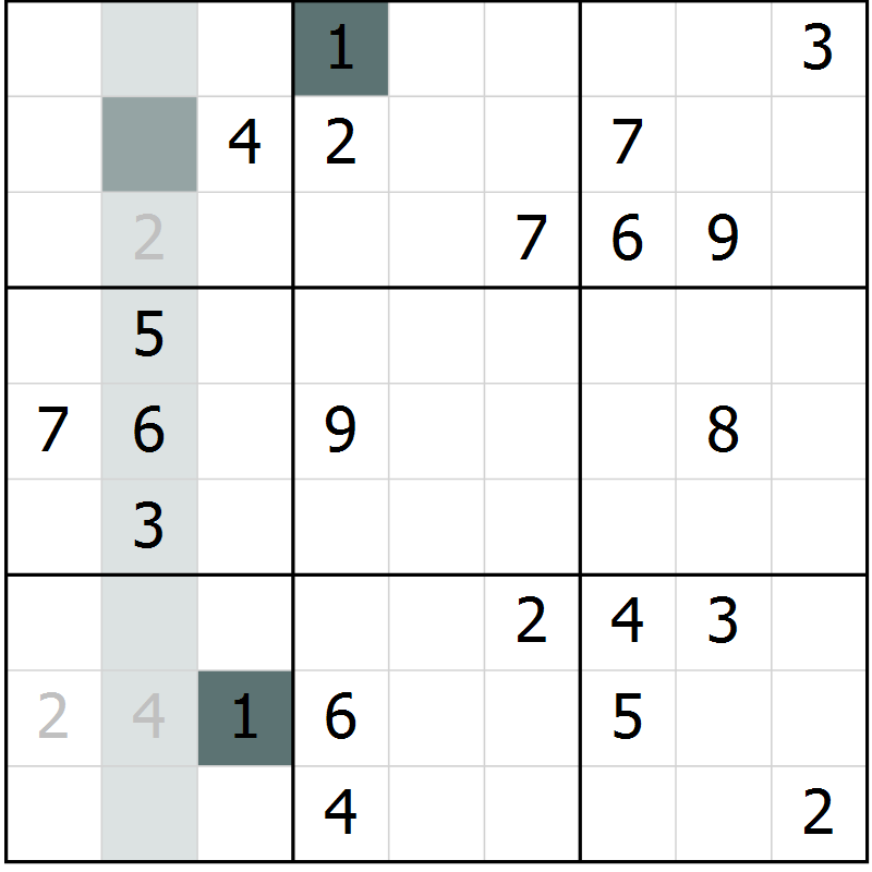 Position des candidats pour la solution de la Gr 1 page 4 du magazine de sudoku Virtuose n° 112
