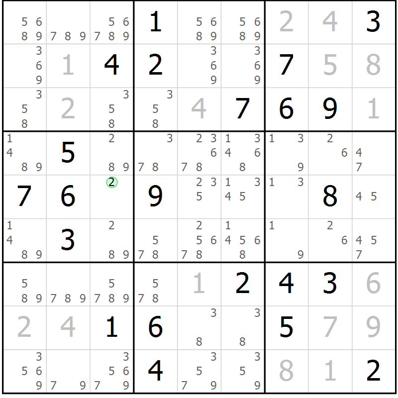 Position des candidats pour la solution de la Gr 1 page 4 du magazine de sudoku Virtuose n° 112