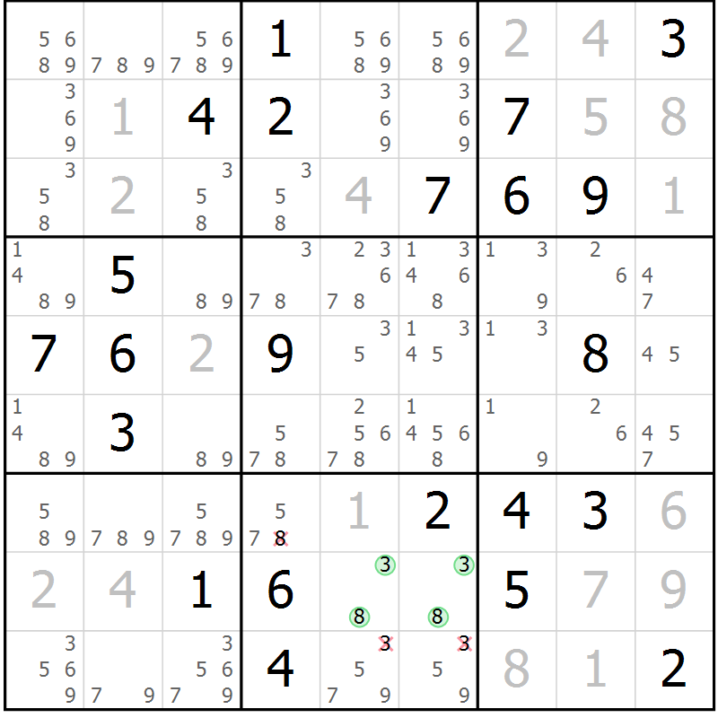 Position des candidats pour la solution de la Gr 1 page 4 du magazine de sudoku Virtuose n° 112