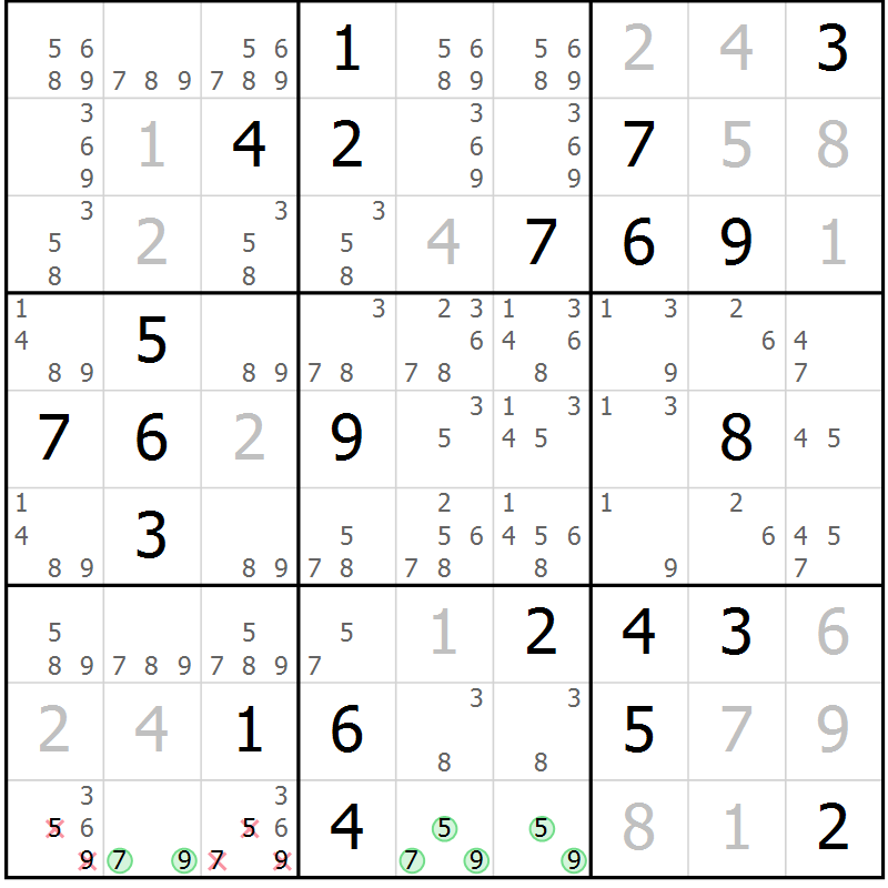 Position des candidats pour la solution de la Gr 1 page 4 du magazine de sudoku Virtuose n° 112