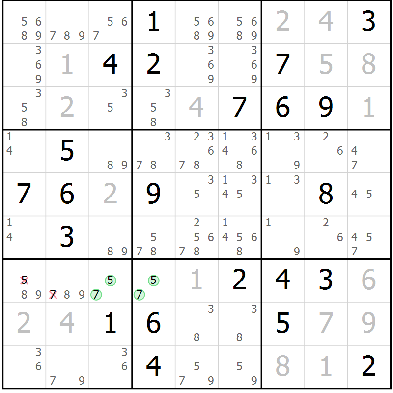 Position des candidats pour la solution de la Gr 1 page 4 du magazine de sudoku Virtuose n° 112