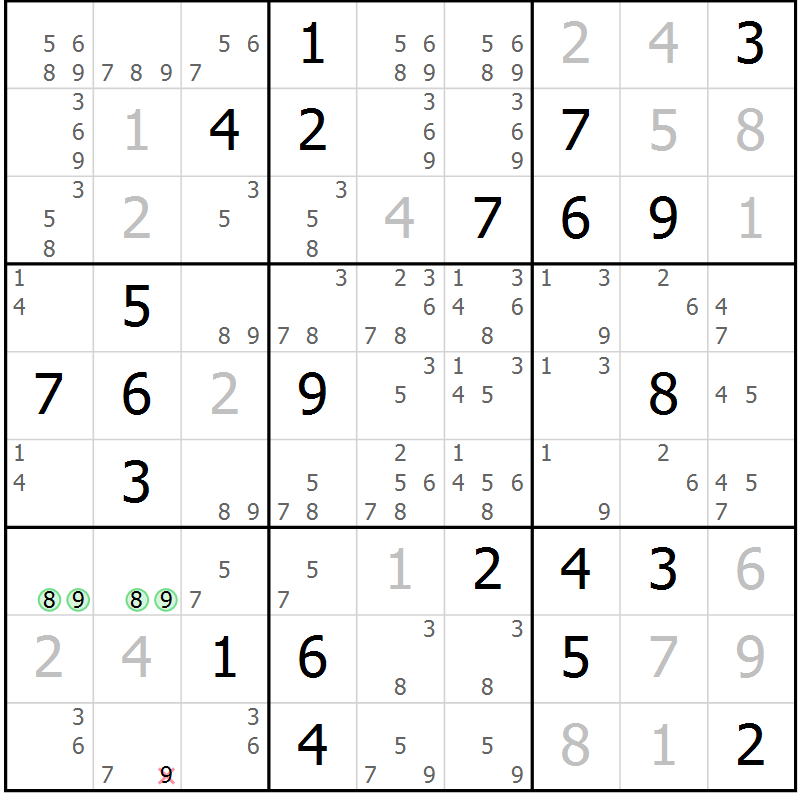 Position des candidats pour la solution de la Gr 1 page 4 du magazine de sudoku Virtuose n° 112