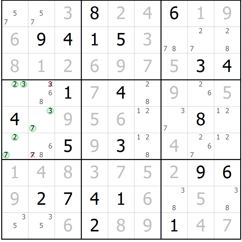 Position des candidats pour la solution de la Gr 10 page 13 du magazine de sudoku Virtuose n° 112