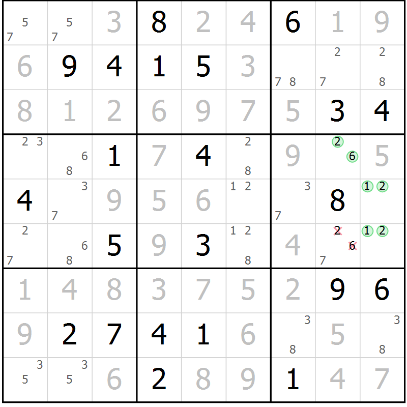 Position des candidats pour la solution de la Gr 10 page 13 du magazine de sudoku Virtuose n° 112