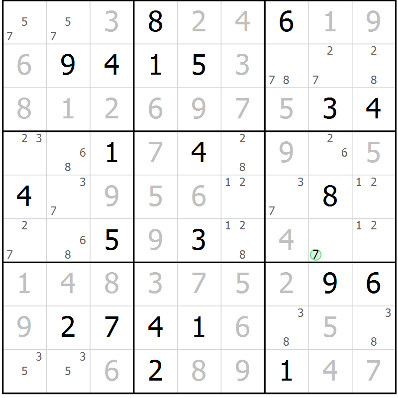 Position des candidats pour la solution de la Gr 10 page 13 du magazine de sudoku Virtuose n° 112