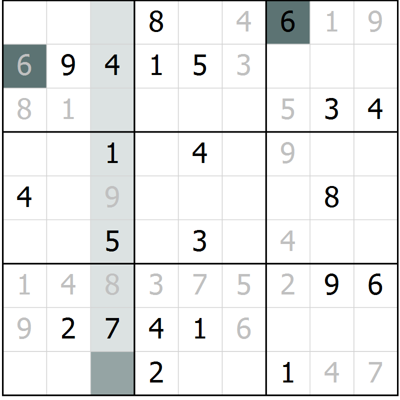 Position des candidats pour la solution de la Gr 10 page 13 du magazine de sudoku Virtuose n° 112