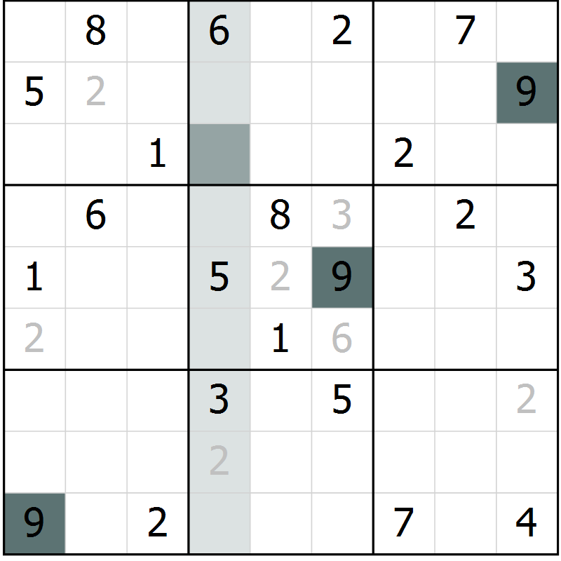 Position des candidats pour la solution de la Gr 11 page 14 du magazine de sudoku Virtuose n° 112