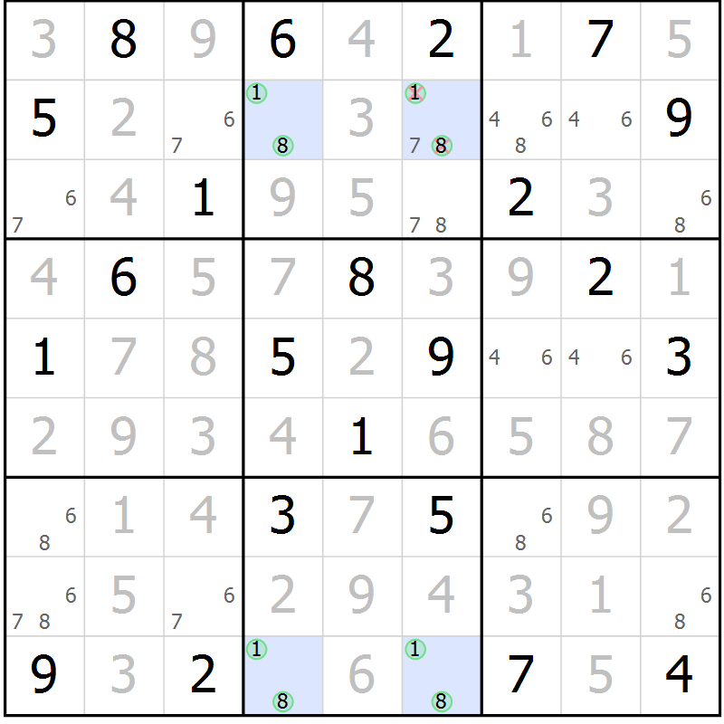 Position des candidats pour la solution de la Gr 11 page 14 du magazine de sudoku Virtuose n° 112