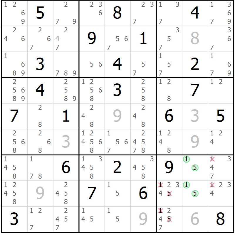 Position des candidats pour la solution de la Gr 13 page 16 du magazine de sudoku Virtuose n° 112